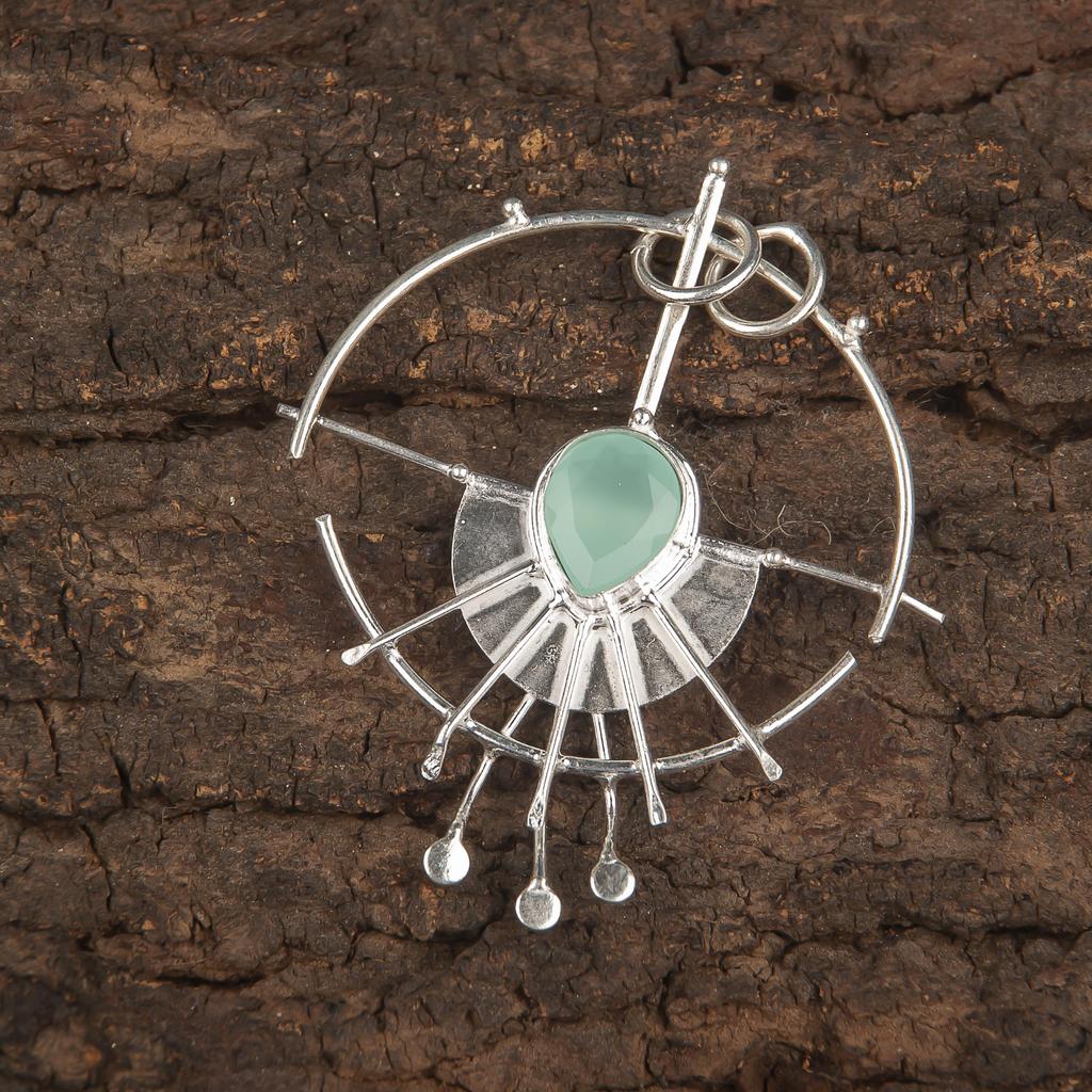 Aqua Chalcedony Handmade Gemstone Jewelry, 925 Solid Sterling Silver Pendant Unique Design Jewelry, For Women