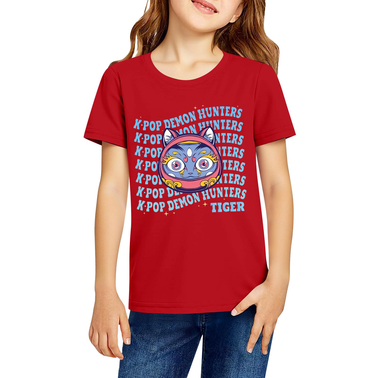 

Fashionable Round Neck Short Sleeve Work Clothes Printed Tops For KID Summer Tops 110 червоний