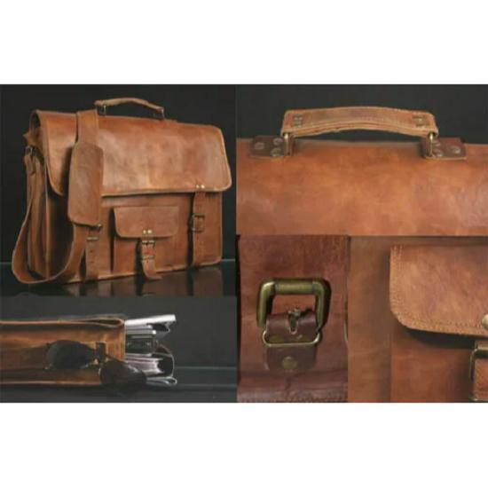 Men's Real Goat Laptop Briefcase Leather Vintage Brown Bag Messenger Shoulder