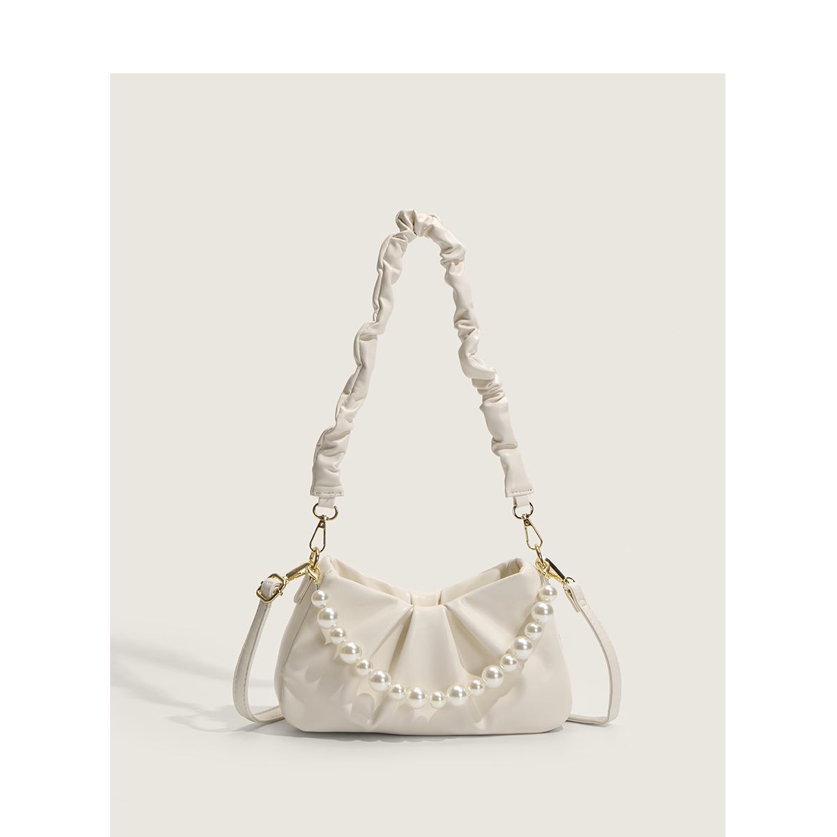 Летняя универсальная белая плиссированная сумка-облако женская новая с жемчужной цепочкой подмышечная сумка на плечо сумка-мессенджер женская