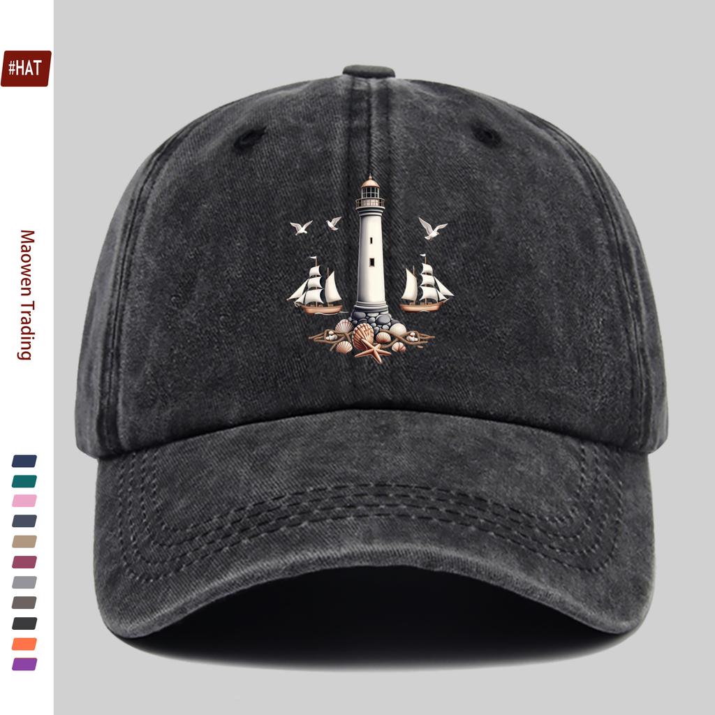 Pc Lighthouse Sailboat Seagull Ocean Elements Printed Baseball Cap Beach Prom Design Sun Hat Comfortable Lightweight Trucker De