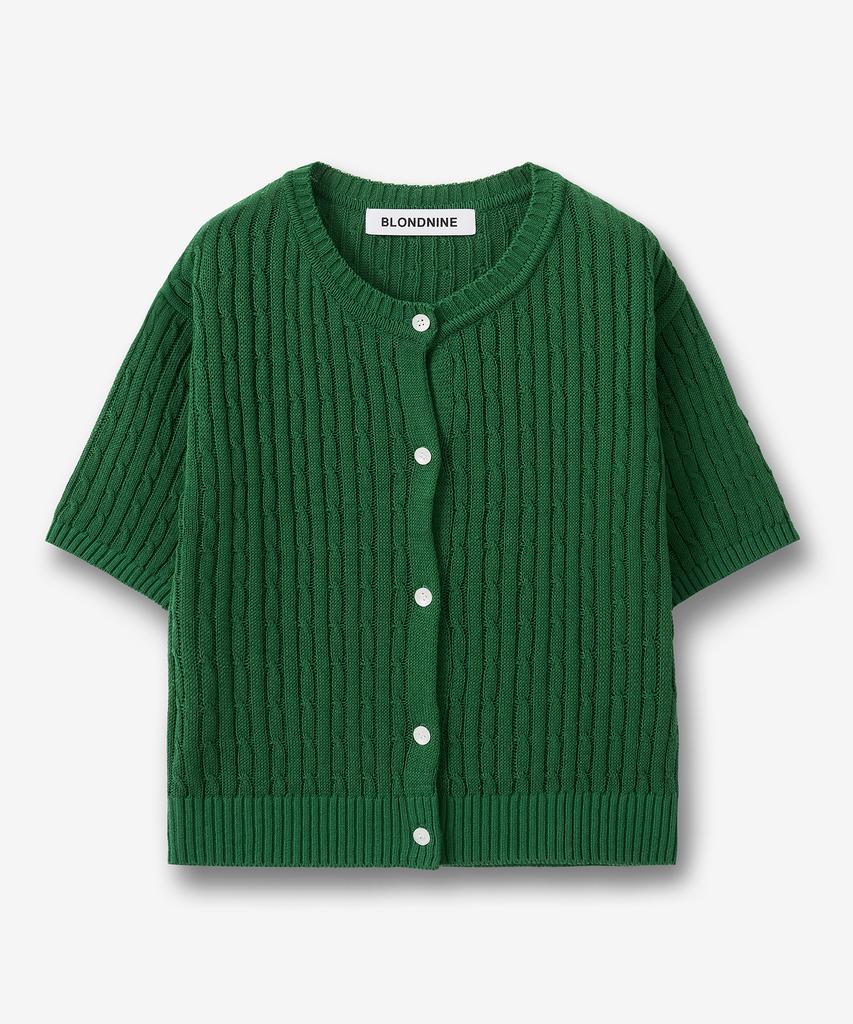 BLOND9 Cable Short Sleeve Knit Cardigan_Green