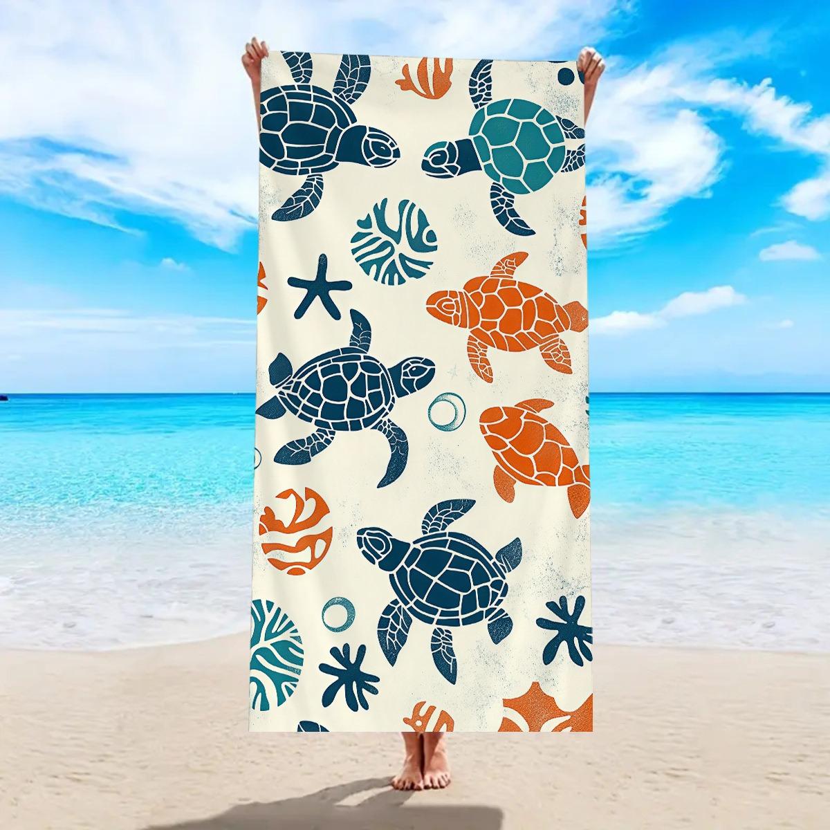 

Sea Turtle Starfish Coral Print Beach Towel Soft Quick Dry Swim Towel Ocean Marine Style Beach Blanket for Summer Vacation W40*H60(CM)