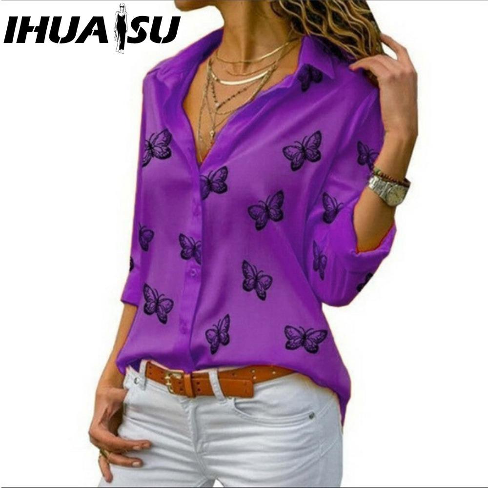 

IHUASU Women s Fashion Casual Long Sleeve POLO Neck Blouses & Shirts XXXXXL фиолетовый