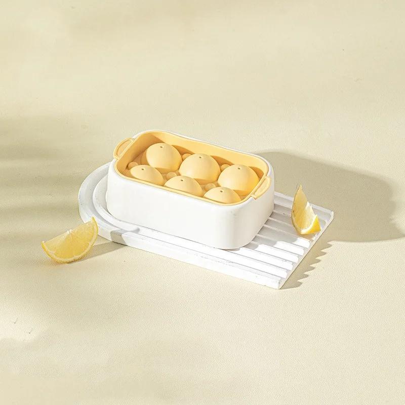 Home 6-cell Round Ice Cube Mold with Lid Summer Cooling Juice Drink Whiskey Ice Ball Maker Kitchen Gadgets PP Ice Cube Tray