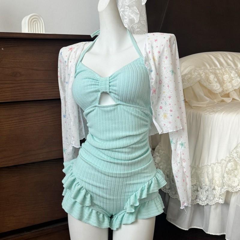 Mint Chicken One-piece Swimsuit Two-piece Fresh Girl Slimming Water Park Vacation