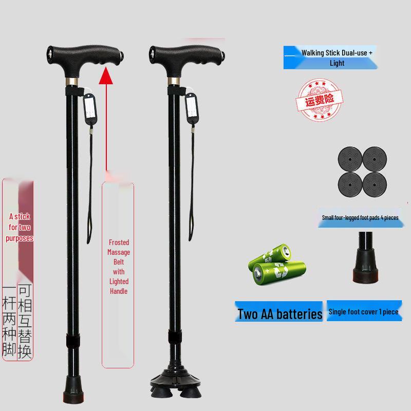 Four-Legged Aluminum Walking Cane with Light, Non-slip, Telescopic, Lightweight, Multi-functional Support for the Elderly