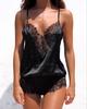 Lenjerie sexy pentru femei Mesh Deep V Satin Onesies Lenjerie intima Babydoll Seturi de lenjerie de dormit
