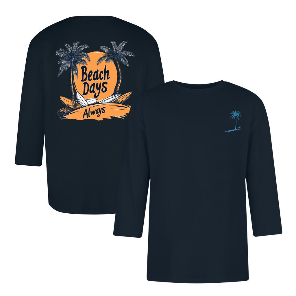 Men's casual and fashionable printed collar three-quarter sleeve top T-shirt