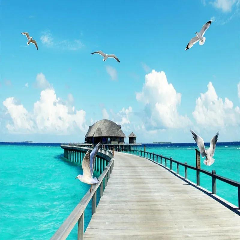 Modern 3d Wall Mural Seascape Wooden Bridge Wallpaper Living Room Restaurant Background Wall Mural Home Decor