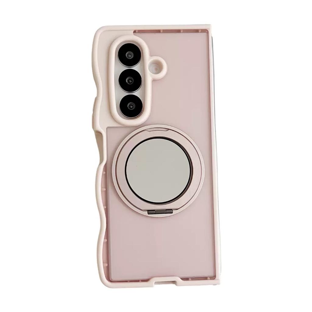 High Quality Foldable Mirror Bracket Magnetic Wave Phone Case TPU Shockproof Phone Case for Samsung Zfold 7 6 5 4