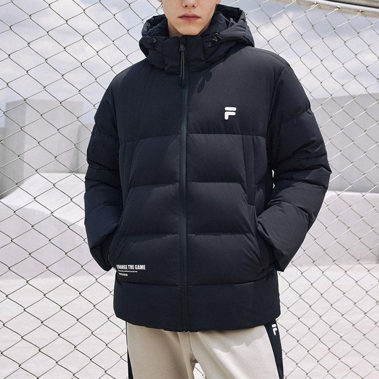 Fila Fusion Letter Zipper Hooded Long Sleeve Warm Bread Down Jacket Men Jackets Black T11M341903A-BK