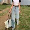 Frühling Herbst frauen High-taille Jeans Hosen Abnehmen Alle-spiel Gerade Casual Breite bein Denim Hosen plus Größe