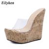Fashion Eilyken Summer Concise PVC Transparent Peep Toe Platform Wedges Women Slippers Sandals Fashion High Heels Female Shoes