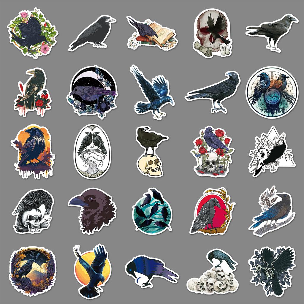 50 Corbeau Gribouillage Personnalité Magie Sorcière Décoration Créative Coque de Téléphone Autocollants Valise Imperméable