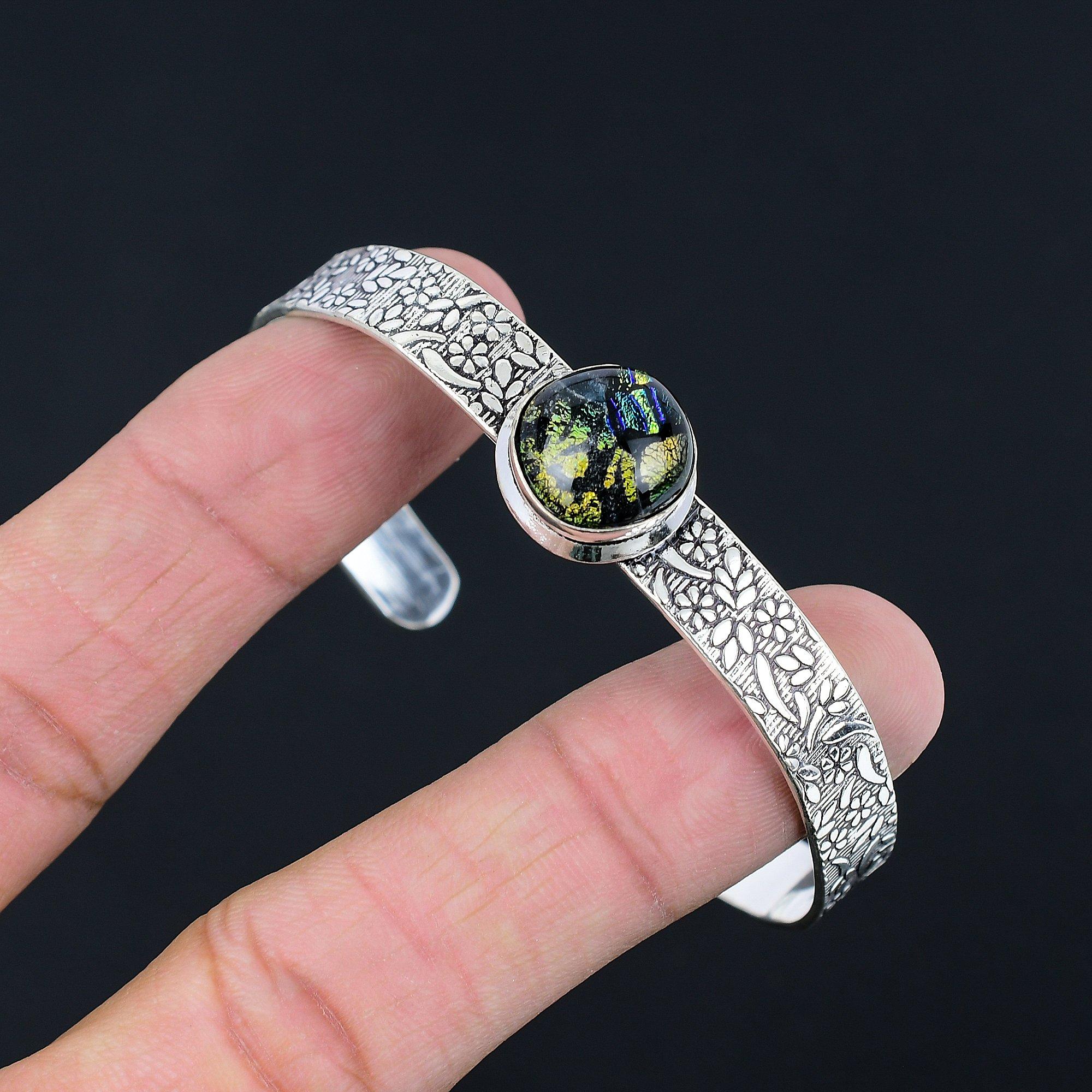 Sisters Day Deal 925 Silver American Dichoric Glass Gemstone Art Deco New Bangle Adjustable