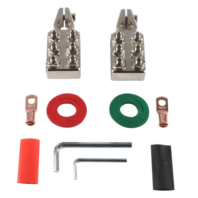 Vehicle Battery Terminal Connector Pair with Screw-Fastened Wire Port, Aluminum Clamp Design for Battery Replacement and Garage Repair