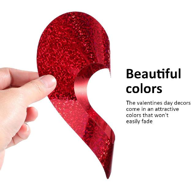 NUOBESTY 40pcs Glitter Heart Swirl Hanging Decoration, 3D Heart Shape Ornament Love Hanging Cutouts Valentines Banner Heart Garland Streamers