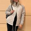 Chaqueta acolchada tipo puffer para mujer con mangas de punto, Abrigo de invierno cálido en Beige, Gris, Negro, Verde