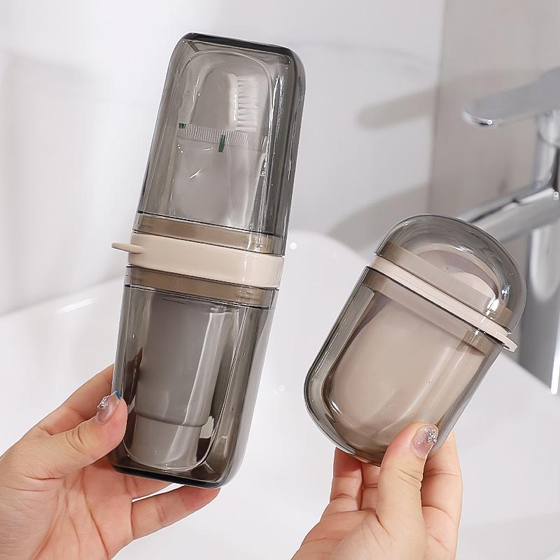 2pcs/Set Portable Soap Holder Toothbrush Case Durable Plastic Travel Essentials Toiletry Set Gym Bathroom Accessories серый