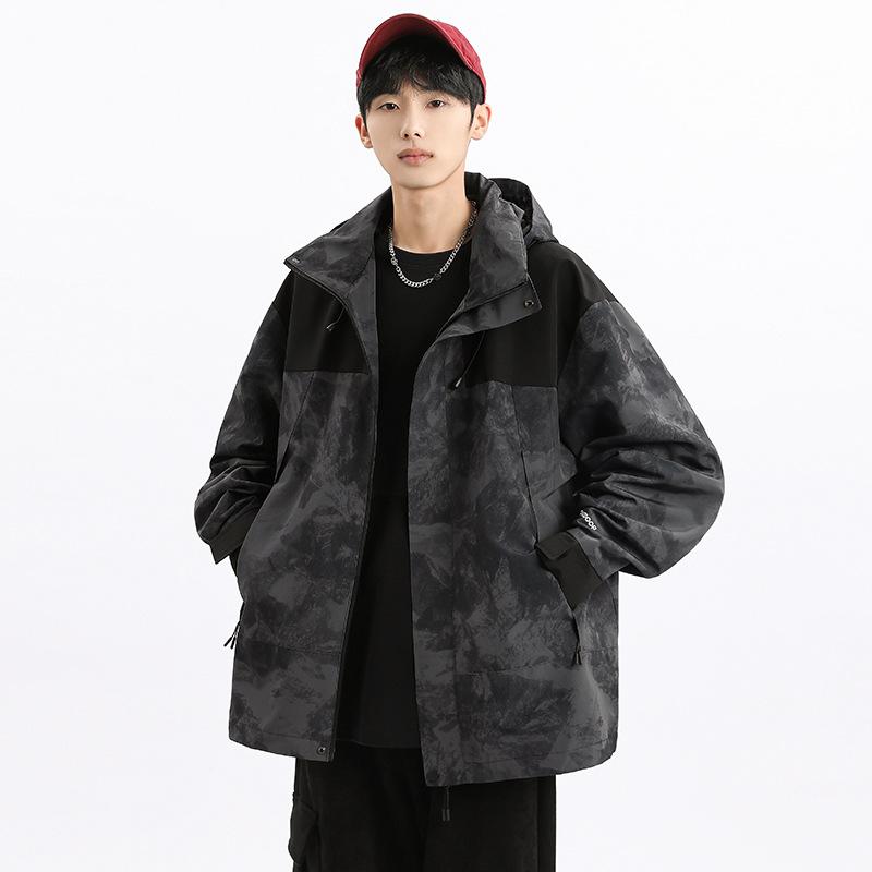 Spring and autumn new men's Korean color contrast hooded jacket tide couples stylish all-matching coat