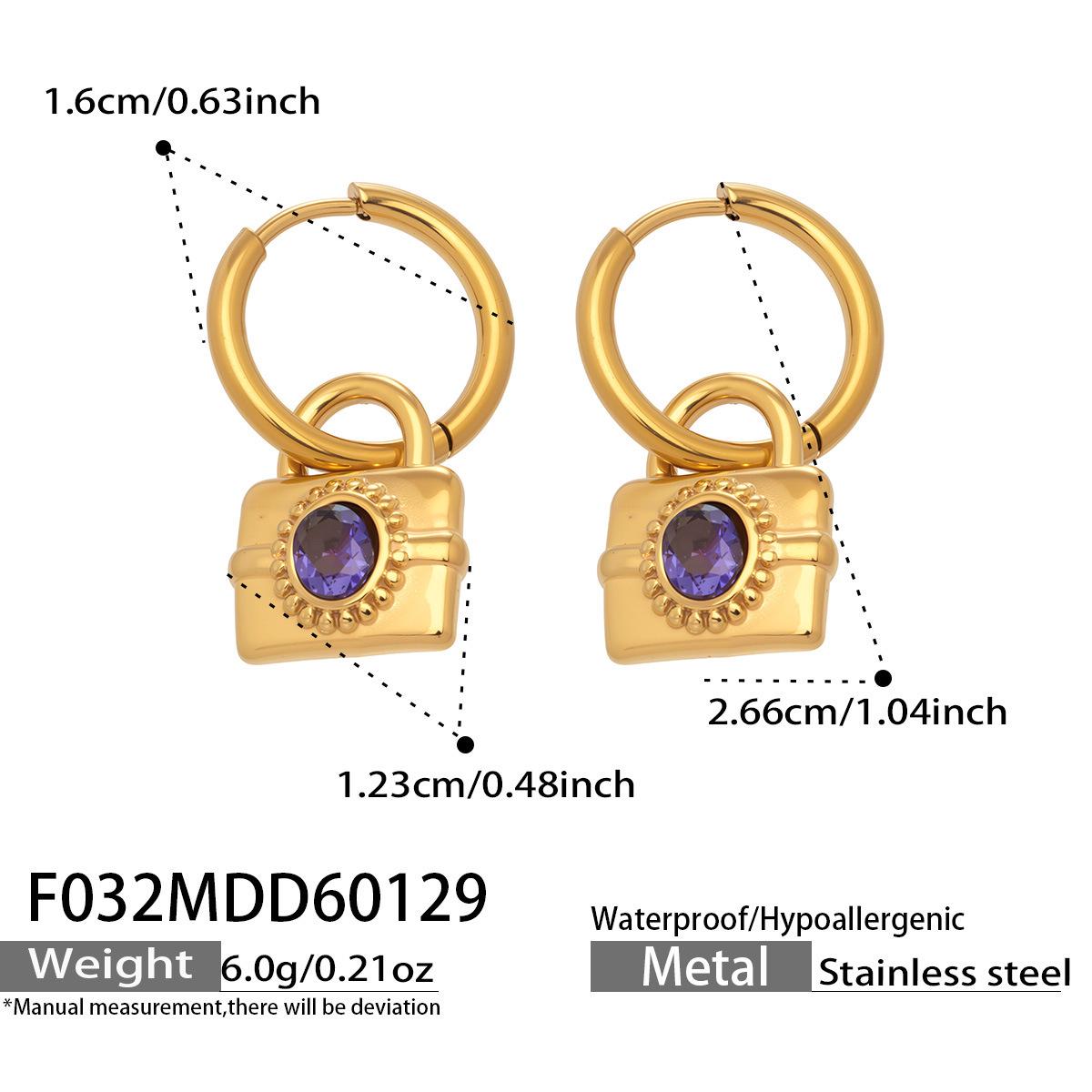 Zircon Inlaid Cross Lock Earrings - Stylish, Versatile Stainless Steel Pendant