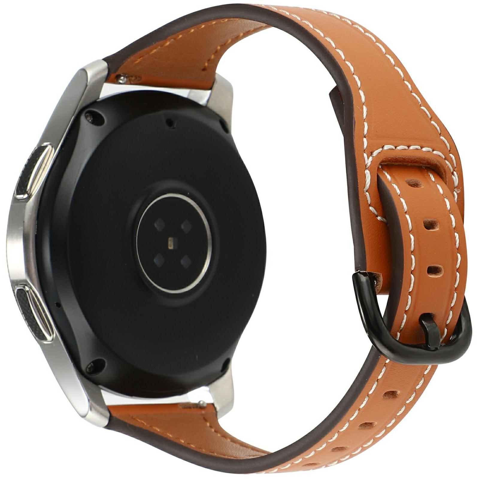 

For Samsung Galaxy Watch7 44mm 40mm/Watch FE 40mm/Huawei Watch GT 3 42mm Genuine Cow Leather 20mm Watch Strap Brown+Black Buckle