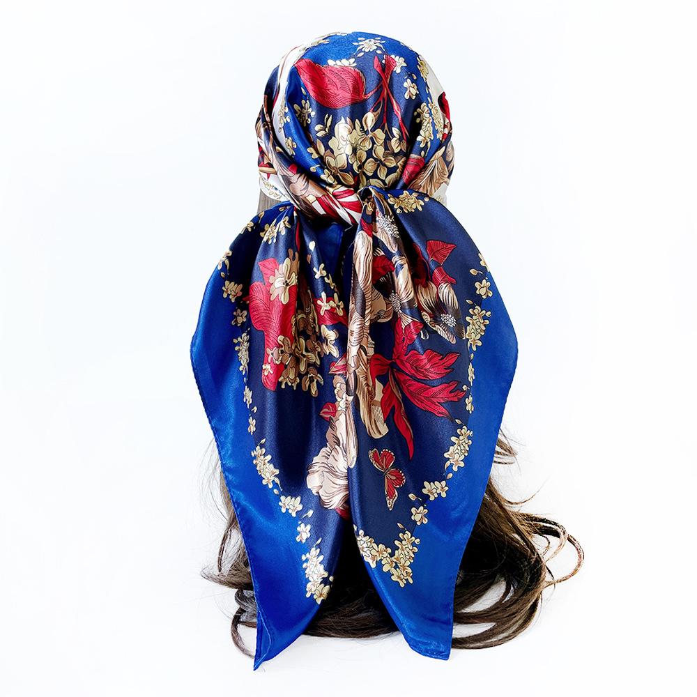Classic Cashew-patterned Silk Scarf for Women, Shawl, Faux Silk Headscarf, 90cm Square Scarf
