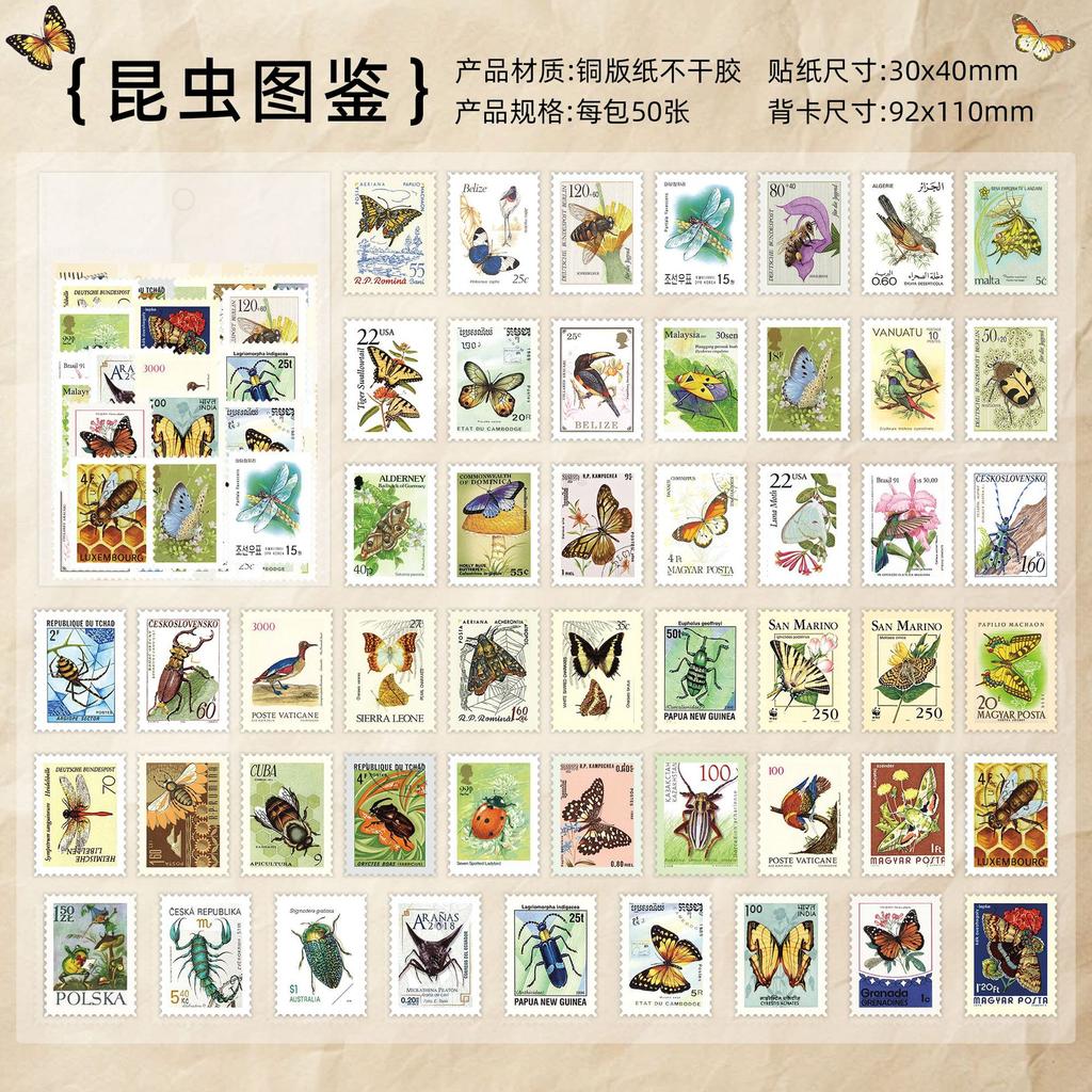 50 pcs Vintage Stamp theme Stickers pack Creativity Decorative Diary Album Scrapbooking material Craft Supplies