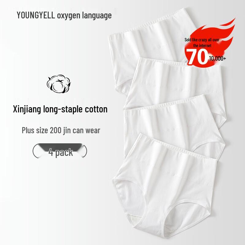YOUNGYELL Women's High-Waist Pure Cotton Antibacterial Underwear 4-Pack