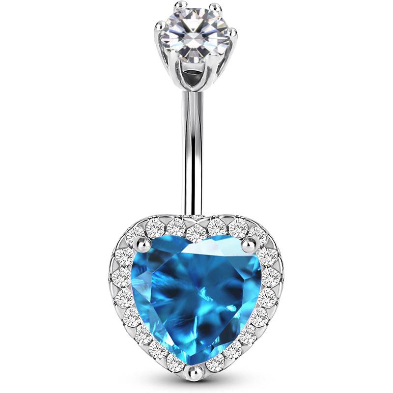 Fashion Zircon Belly Button Rings Stainless Steel Heart Navel Piercing Barbell Shiny Crystal Belly Rings For Women Body Jewelry