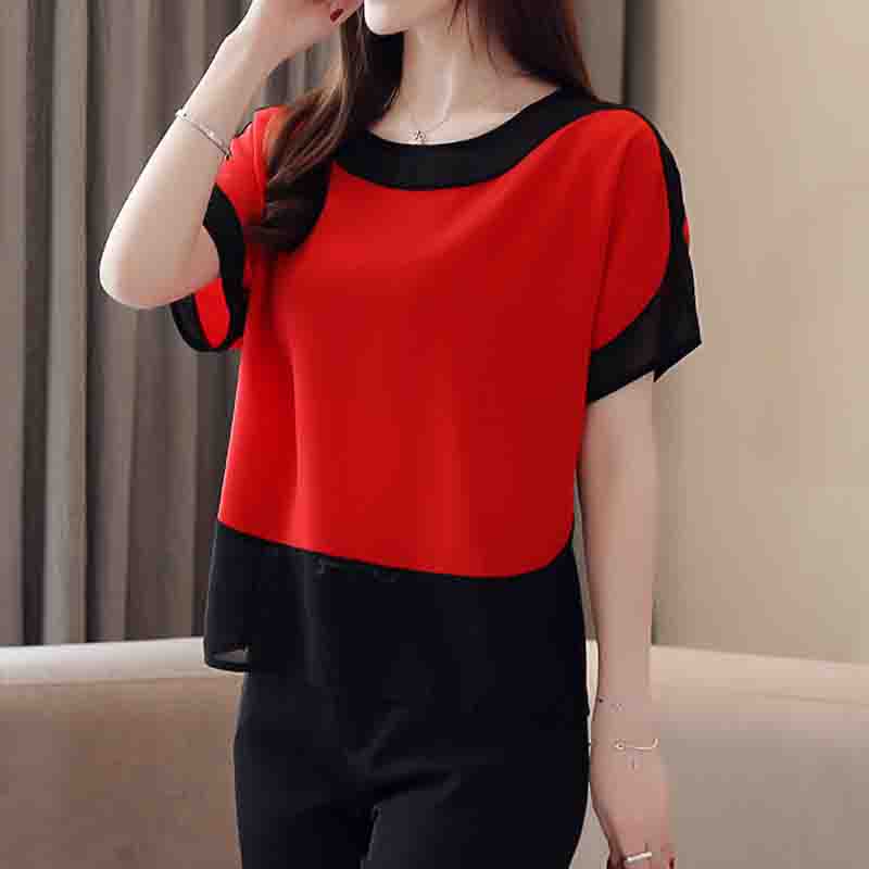 Blusas de gasa de verano para mujer, blusas de manga corta, blusas holgadas, ropa elegante de oficina, 3397