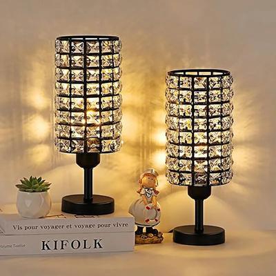 Elegant Crystal Table Lamps Set of 2 Black Modern Bedside Lamp Small Decorative Nightstand Lamp Black Desk Lamp  Living Room
