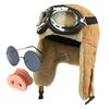 [PLEAVIT] Pig Nose Cosplay Pig Sunglasses Flight Cap and Goggles Set for Halloween Costumes