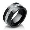 Stylish Ceramic Black and White Two-Row Diamond Ring, 10MM