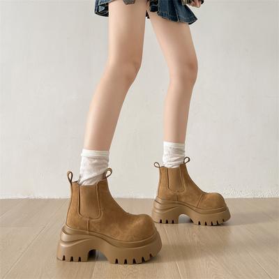 Queen Fan Retro Thick-heeled Thick-soled Martin Boots Women's 2025 New Autumn Height-increasing and Thin Versatile Short Boots