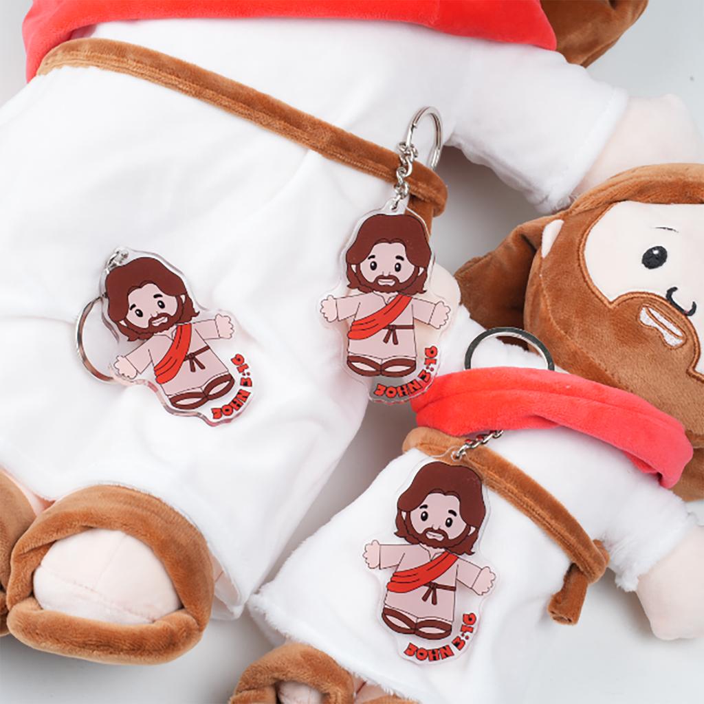 Cartoon Jesus Umarmung Plüschtier mit Schlüsselanhänger-Dekoration Nachttisch Sofa Kissen Weihnachtsgeschenk Weiche Plüschpuppe für Kind Geschenk