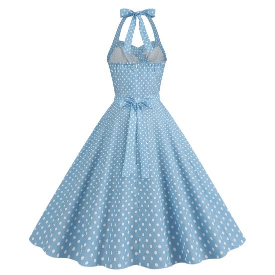 Dámské večerní šaty Vintage Kontrastní barva Bodový potisk A-line Big Swing Slim Wasit Bez rukávů Bez rukávů Ohlávka bez zad s ohlávkou Výstřih Midi Princezna Styl