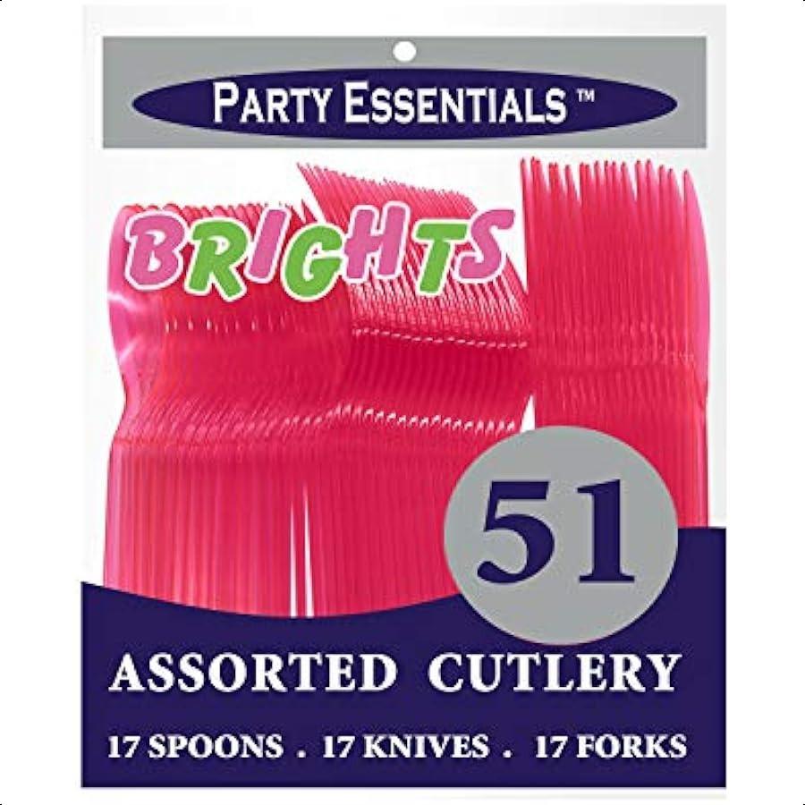 Party Essentials Hard Plastic Cutlery Combo Pack 51 Pieces 17 Place Settings Neon Pink N245129