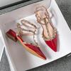 Sandalias de tacón alto para mujer Soleist Verano Diseño de marca de moda Clavo remachado puntiagudo Zapatos casuales rojos Talla grande 41-43