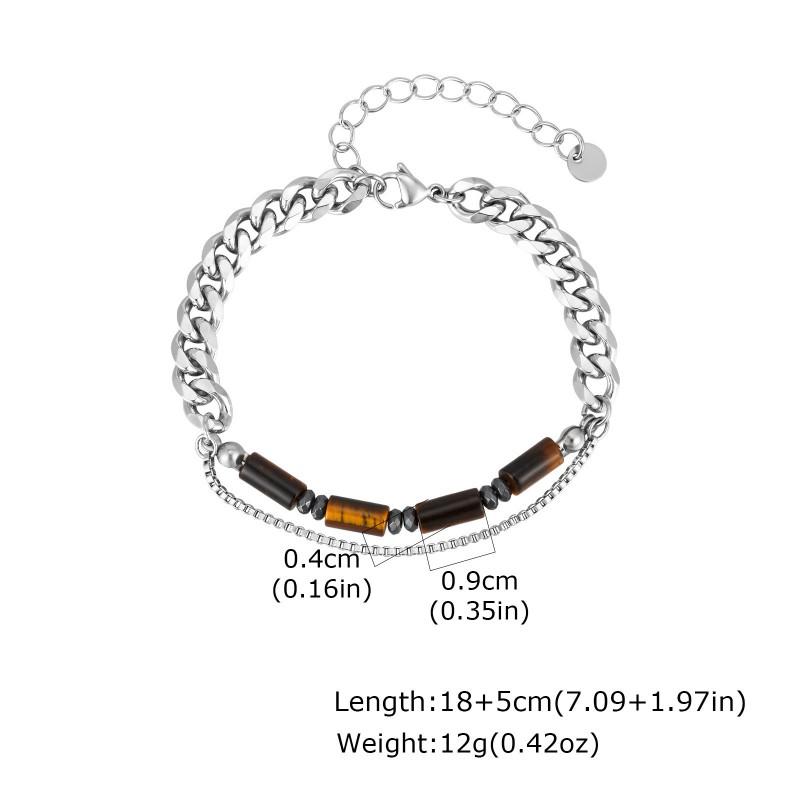 Stainless Steel Irregular Bead Bracelet With Tigers Eye Stone Geometric Design Unisex Fashion Jewelry