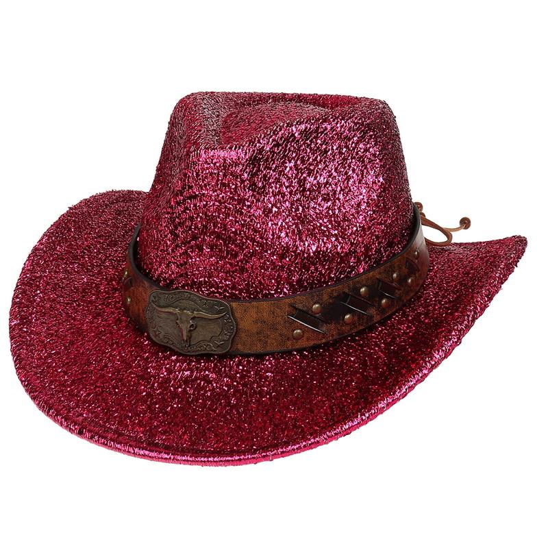 Glitzerndes Cowboyhut Unisex Westernstil Breiter Rand Fedora Hut für Party Festival Cosplay