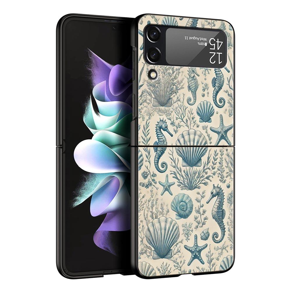 Blue Ocean Fish Hard PC Phone Case For Samsung Galaxy Z Flip 7 6 5 4 Black Cover For Galaxy Z Flip 3 Foldable Shell Fundas Capas