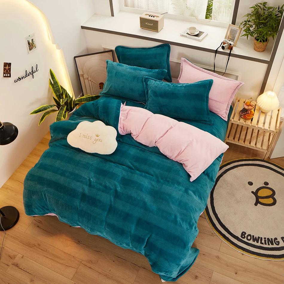 Microfiber Quilt Cover Coral Fleece Super Warm Winter Thick Duvet Cover 210g Queen King Size Double Sided Velvet Bedding Set