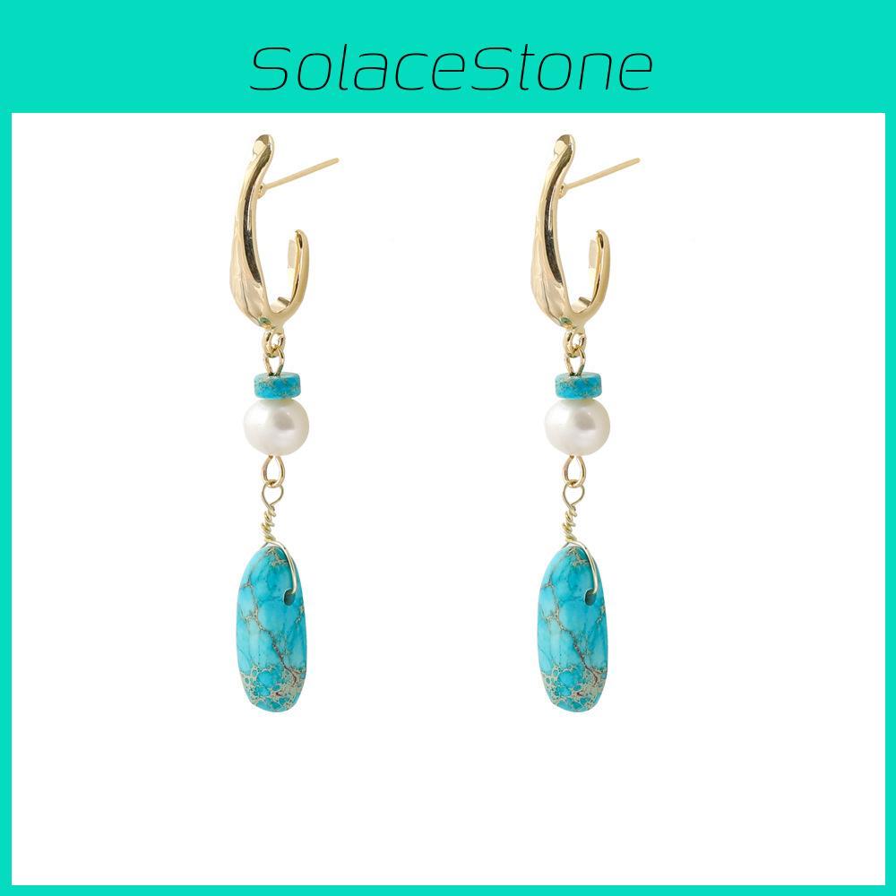 Pearl Asymmetrical Creative Natural Stone Earrings Fashionable Alloy Geometric Design