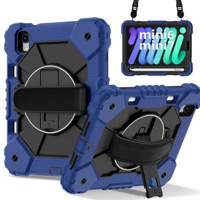 For iPad Mini (2024)/(2021) Case Silicone+PC Kickstand Tablet Cover with Handy Strap