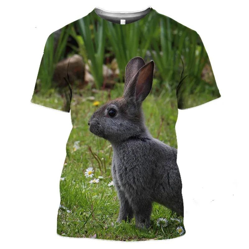 Hot Hunting Crazy Animal Large Silhouette T-shirt Men's Fitness Top 3D HD Printed Rabbit Hip Hop Graphic Short Sleeve Clothing