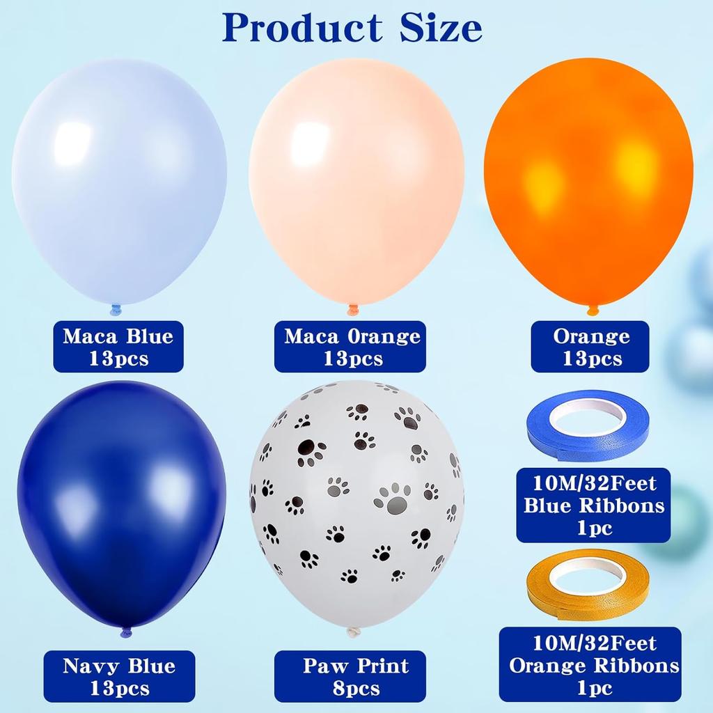 Blue and Orange Balloons Set, 60PCS Blue Theme Balloons, 12-Inch Pastel Orange, Navy Blue, Paw Print Balloons for Girl Boy Baby Shower Birthday Party