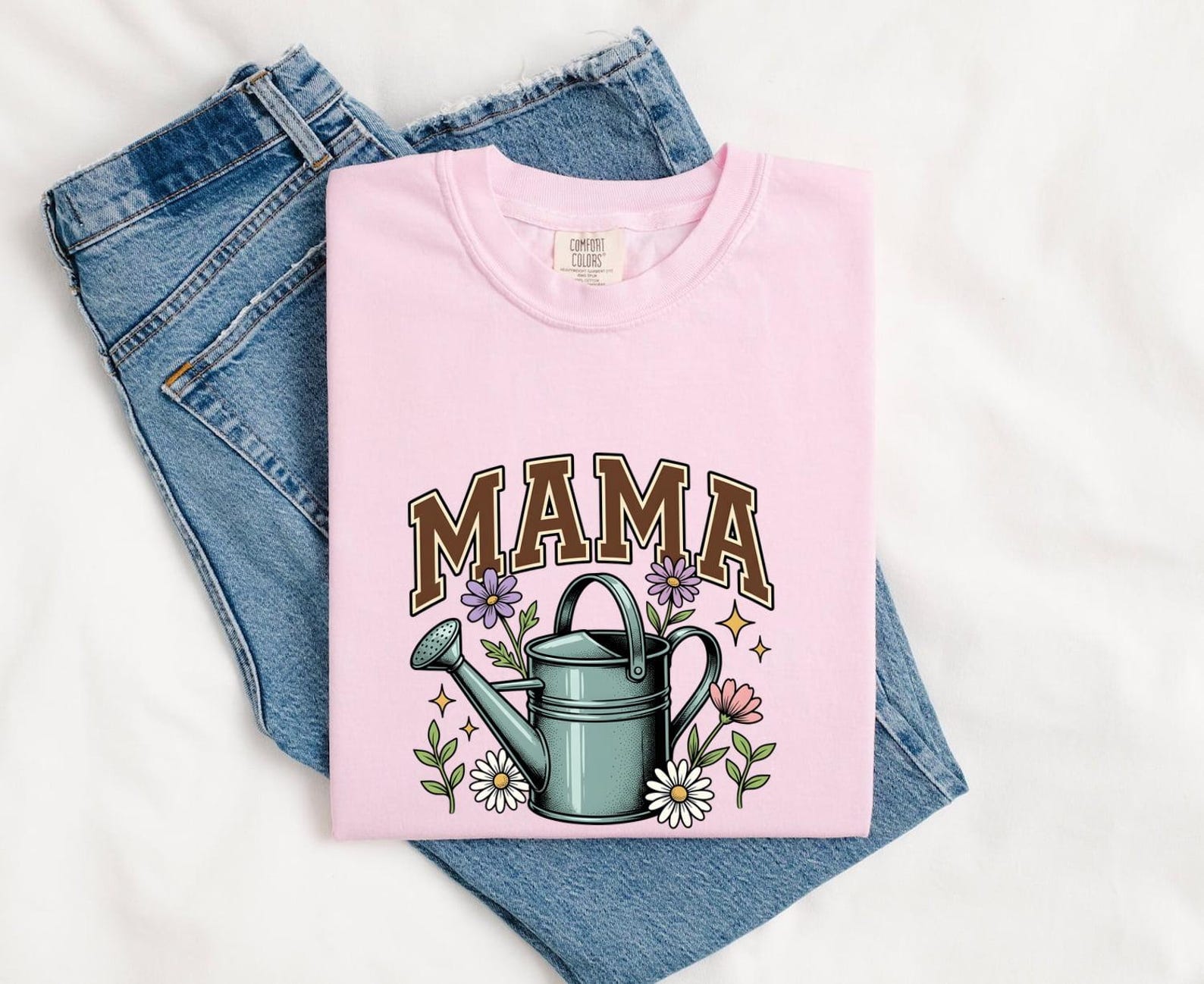 Watering Can Flowers Shirt Mom Gardening Gift Women Vintage Tee Watering Can T-Shirt Mother Fan Retro Tshirt Gardener Graphic Hand Drawn S
