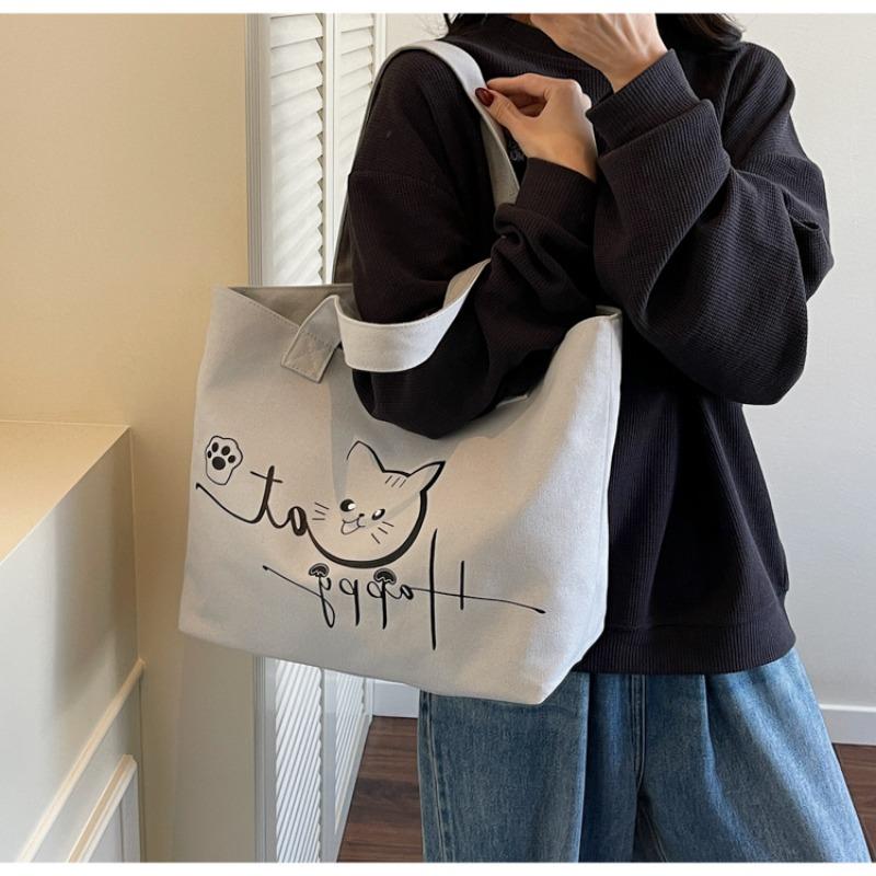 Cute cat print large capacity simple fashion bag fashion personality portable shoulder new tote bag